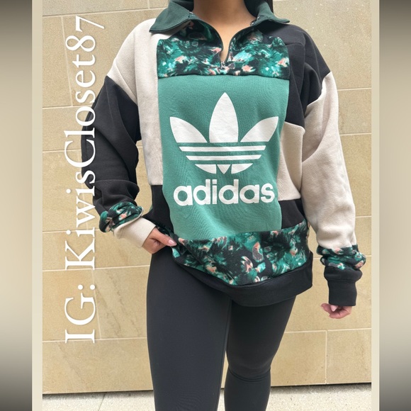 Teal Adidas one of a kind reworked sweatshirt 3/4 zip sweatshirt - Picture 1 of 8